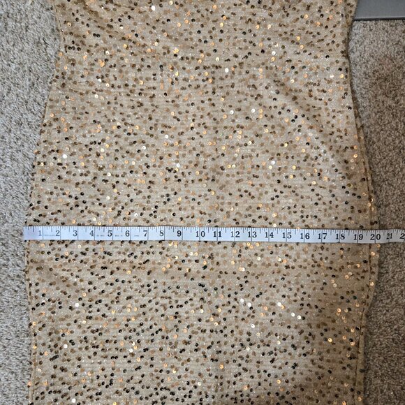 XL (12ish) Shein Gold Stretch Sequin-Tinsel Cap-Strap Gown with Molded Bust - Picture 8 of 9